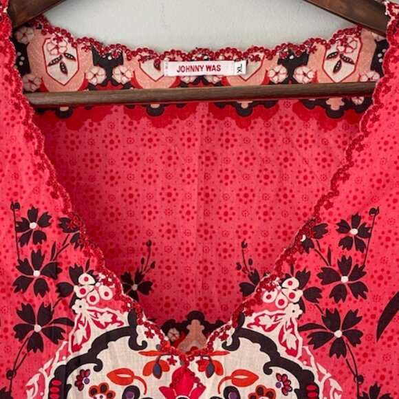 Johnny Was Cotton Embroidered Medallion Floral Tunic Watermelon XL - Picture 4 of 7